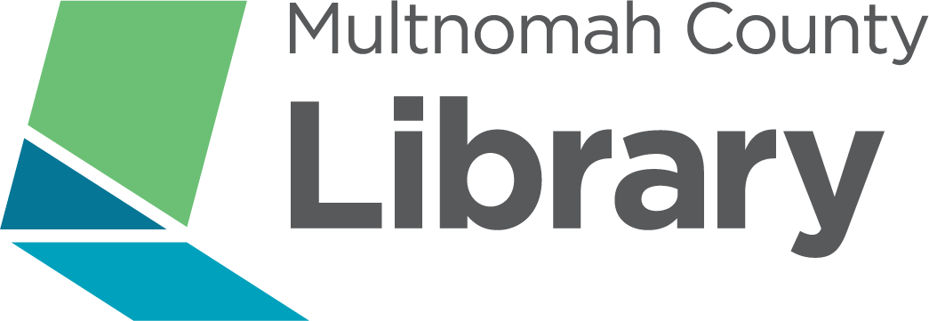 Multnomah County Library logo with text reading Multnomah County Library, links to the library's website.